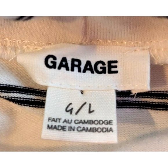 GARAGE 95% Cotton Cropped Cream Turtleneck w/Black Pinstripes Long Sleeve Size L - Picture 5 of 8
